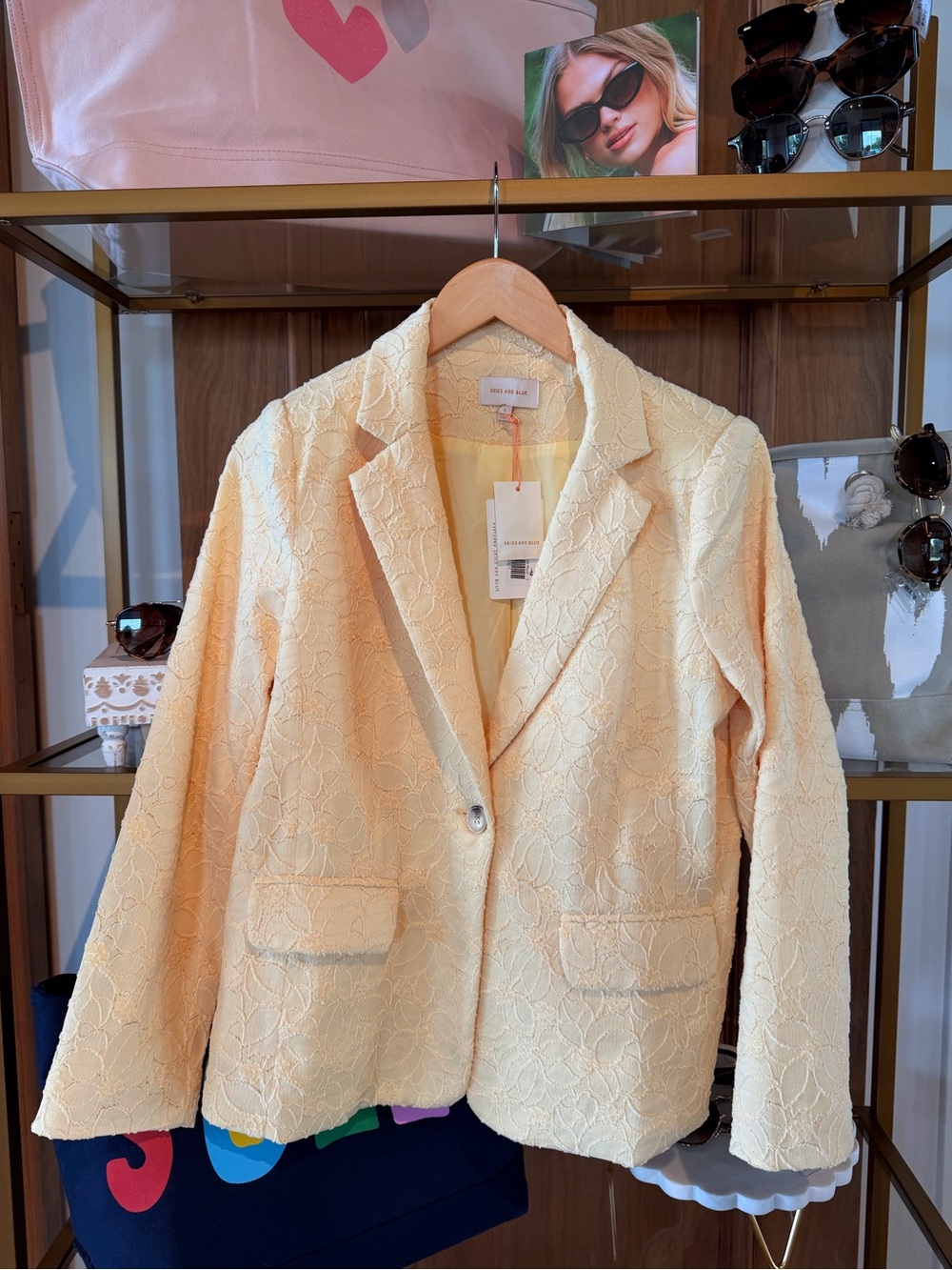 Skies Are Blue Butter Yellow Lace Single-Button Blazer